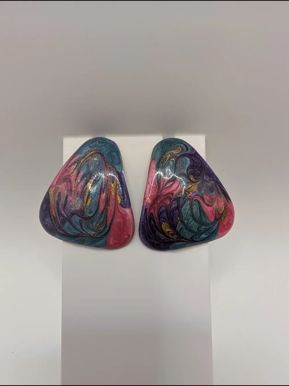 Handmade Marbled Teardrop Earrings in Pink, Teal & Purple